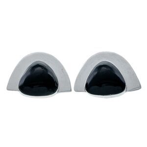 Vintage Sterling Silver 925 Black Onyx Modernist Clip-On Earrings